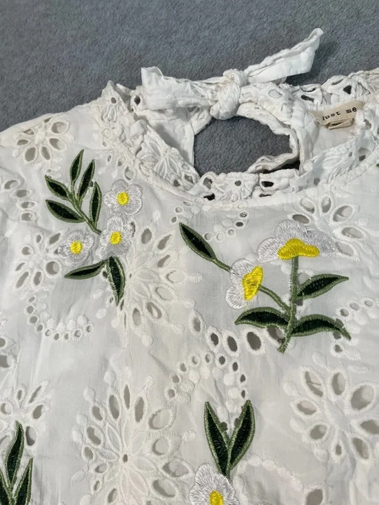 Cottagecore Fairy White Ruffle Mini Dress Large Embroidered Eyelet Kawaii - Picture 5 of 11